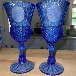 Avon Cobalt Blue George & Marsha Washington Goblet Glasses